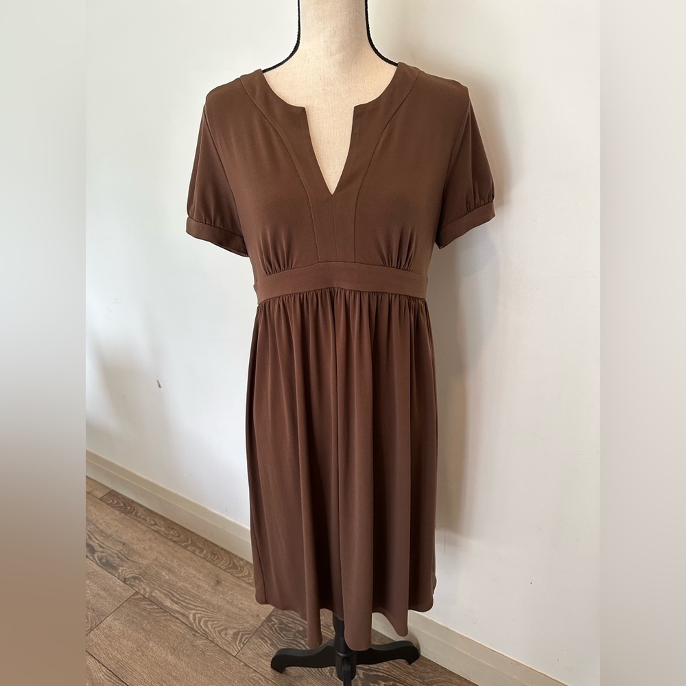 Talbots Brown A line dress  Size Medium V Neck Midi Length